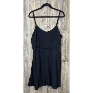 Loft Mini Dress Black Smocked Spaghetti Strap 100% Viscose‎ Plus Size 16 NWT